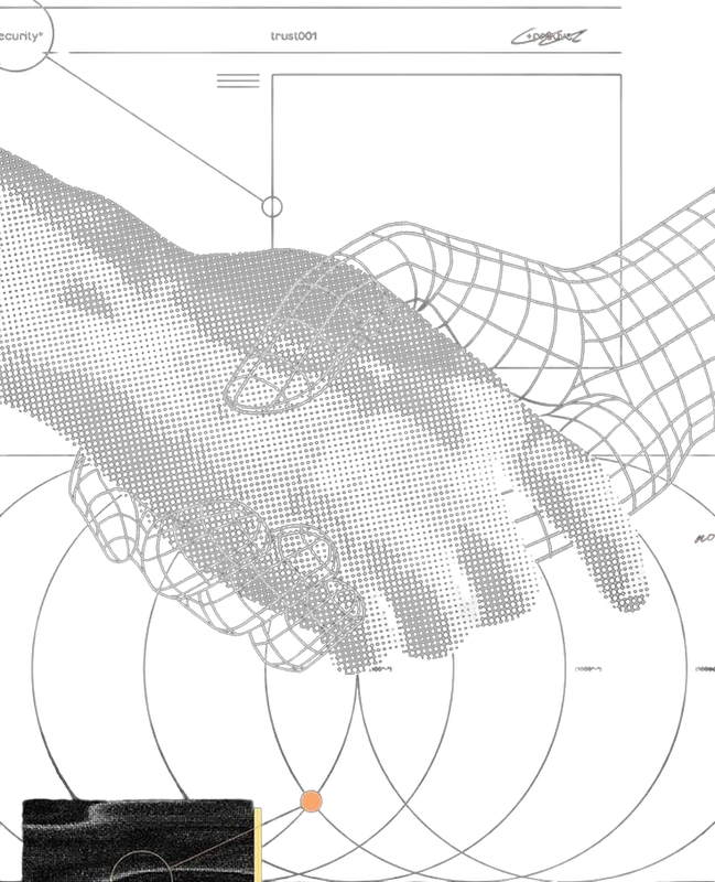 Abstract wireframe hands meeting — creativity and technology